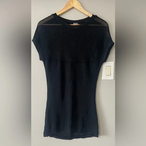 State of Claude Montana Black Mesh Sheer Tunic Top Italy Size 8 - Picture 2 of 10